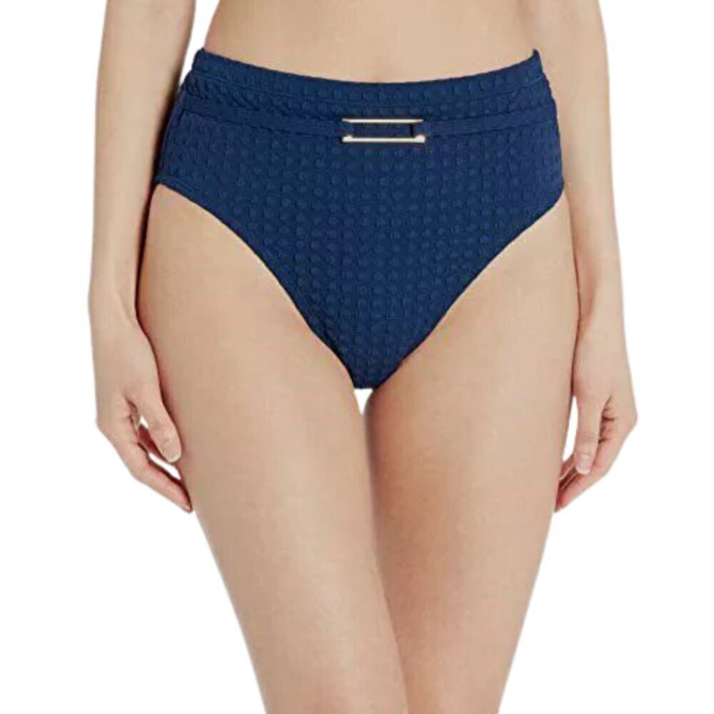 NWT La Blanca Gold Belt Detail Textured Fabric High Waisted Bikini Bottom Sz. 10